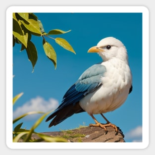 Fantasy Bird with Blue Wings and White Feathered Body Sticker